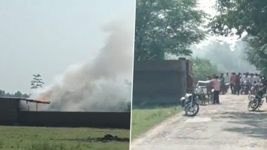 UP Fire: Massive Blaze Erupts at Firecracker Factory in Bijnor, Watch Video
