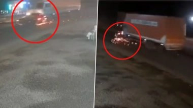 Video: Car Hit by Container on Pune-Ahmednagar Highway, Carried for 2 KMs