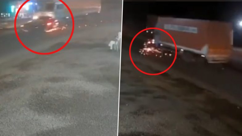 Video: Car Hit by Container on Pune-Ahmednagar Highway, Carried for 2 KMs