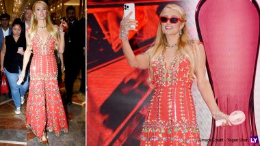 Paris Hilton Launches Her New Fragrance Line in Mumbai Looking Like a Total Diwali Firecracker in Stunning Red Jumpsuit (View Pics)