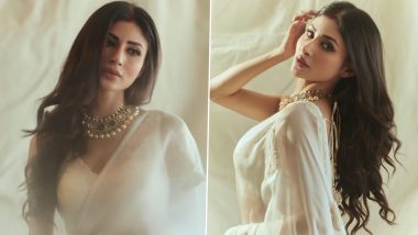 Mouni Roy Redefines Beauty in Sheer White Saree and Statement Jewellery; View Pics of Brahmastra Actress