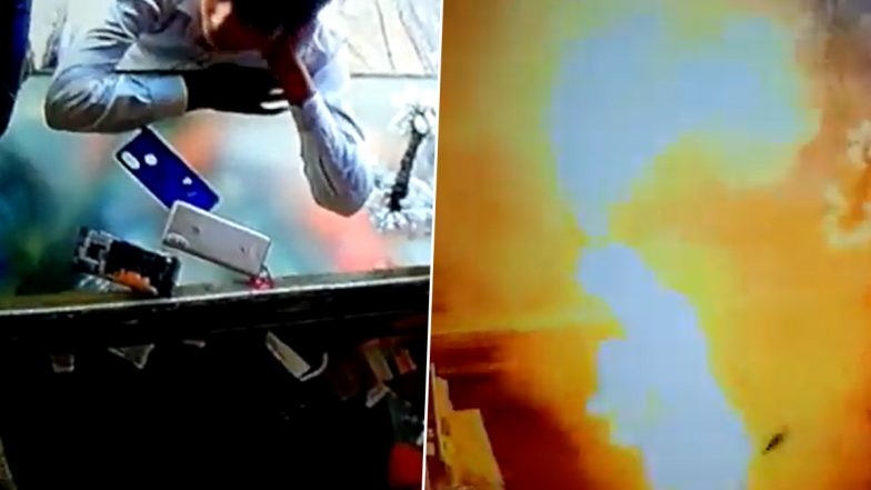 Video: Shopkeeper, Customers Escape Unhurt As Mobile Phone Explodes During Repair in UP’s Lalitpur