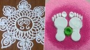 Diwali 2022 Laxmi Feet Rangoli Designs: Beautiful Lakshmi Mata Footprints Rangoli and Lakshmi Pada Kolam Patterns To Mark the Arrival of the Hindu Goddess on Deepavali (Watch Videos)