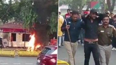 Delhi Shocker: Drunk Man Sets His Bike on Fire, Damages Police Property in Khan Market; Arrested (Watch Video)