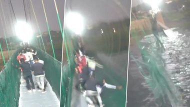 Morbi Suspension Bridge Collapse Video: Disturbing CCTV Footage Shows Exact Moment When Cable Bridge Snapped in Gujarat