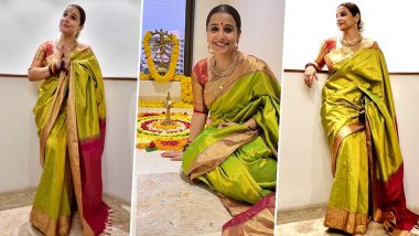 Vidya Balan Gears Up for Diwali 2022! Actress Exudes Elegance in Green Kanjeevaram Saree and Traditional Jewels (View Pics)