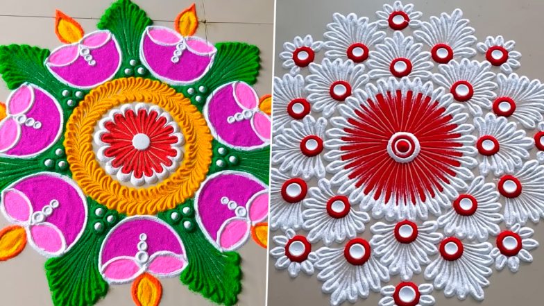 Laxmi Puja 2022 Rangoli Designs: Mark Goddess Lakshmi’s Arrival on Diwali by Drawing Easy and Beautiful Rangoli Patterns on Shubh Deepawali (Watch Videos)