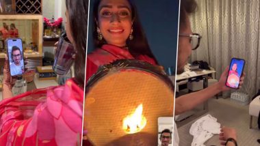 Dhanashree Verma Celebrates ‘Karwa Chauth’ With Yuzvendra Chahal in Heartwarming Video Call (Watch Video)