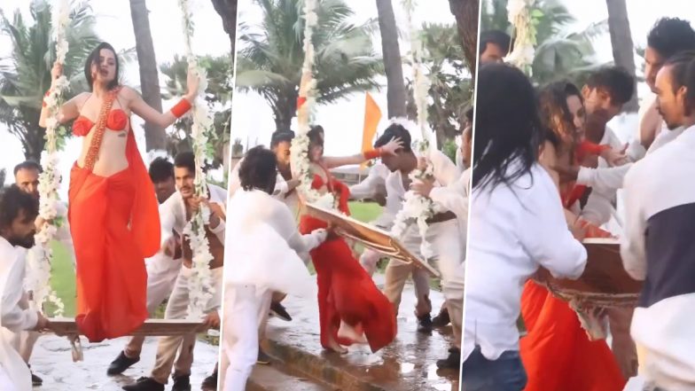 Uorfi Javed Falls From Swing During 'Haye Haye Yeh Majboori' Song Shoot, Crew Comes to Rescue (Watch Video)