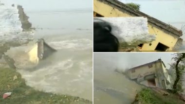 Nature's Fury! Scary Video Shows House Getting Washed Away in Ganga River Due to Erosion in Bihar’s Bhagalpur