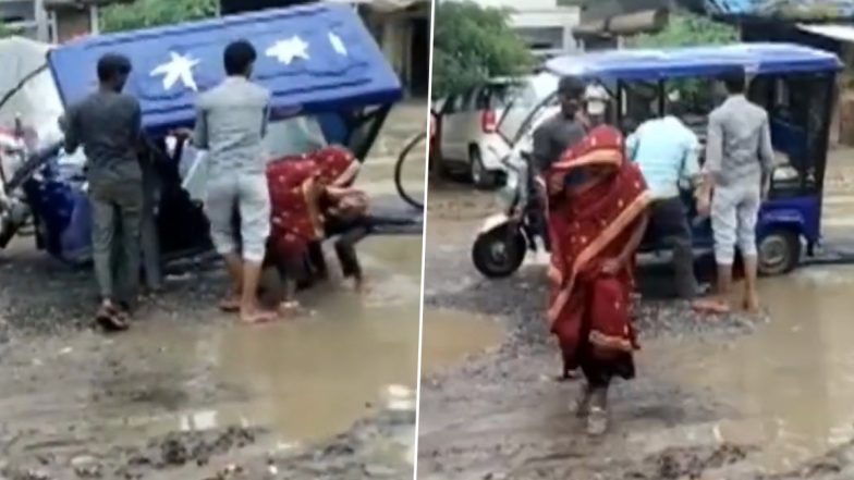 Video: E-Rickshaw Overturns and Falls Into Pothole in UP’s Sitapur, Officials' Convoy Ignores Accident and Passes By