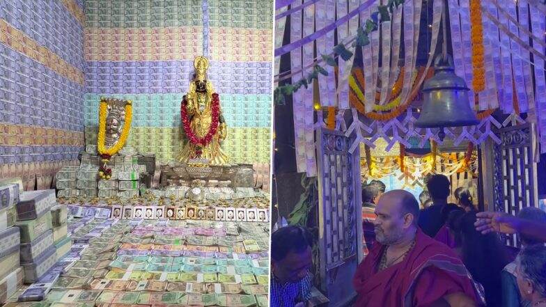Goddess Vasavi Kanyaka Parameswari Adorned with Gold, Walls and Floor Covered With Currency Notes Worth 8-Crore For Navratri 2022 Celebration At Andhra Temple (See Pics) | LatestLY