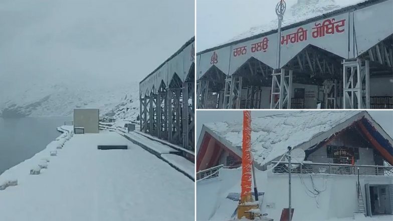 Video: Uttarakhand's Hemkund Sahib, World's Highest Gurudwara, Enshrouded in White Cover of Snow As It Receives Fresh Snowfall