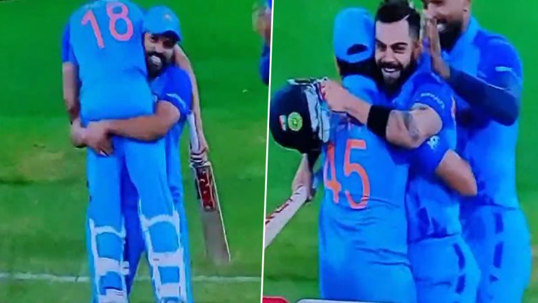 Rohit Sharma Lifts Up Virat Kohli To Celebrate As India Beat Pakistan in T20 World Cup 2022 Encounter (Watch Video)