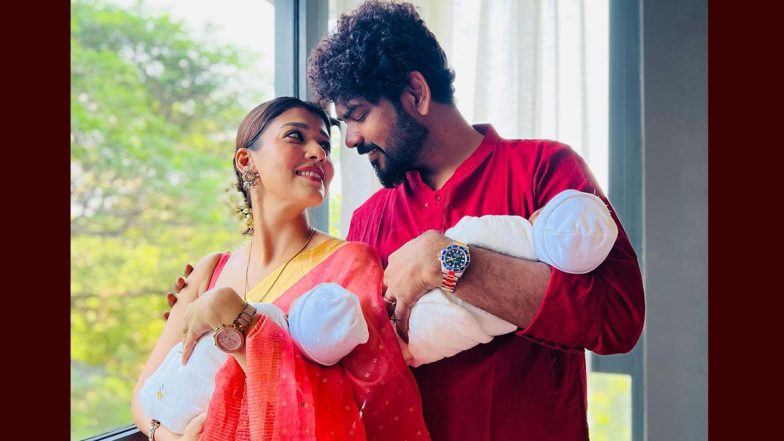 Nayanthara and Vignesh Shivan Pose With Their Twins to Wish Fans on Diwali (View Pics & Video)