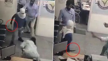 Video: Brave Branch Manager Fights Off Armed Robber With Pliers To Foil Robbery Attempt in Rajasthan’s Sri Ganganagar, Courageous Act Caught on CCTV