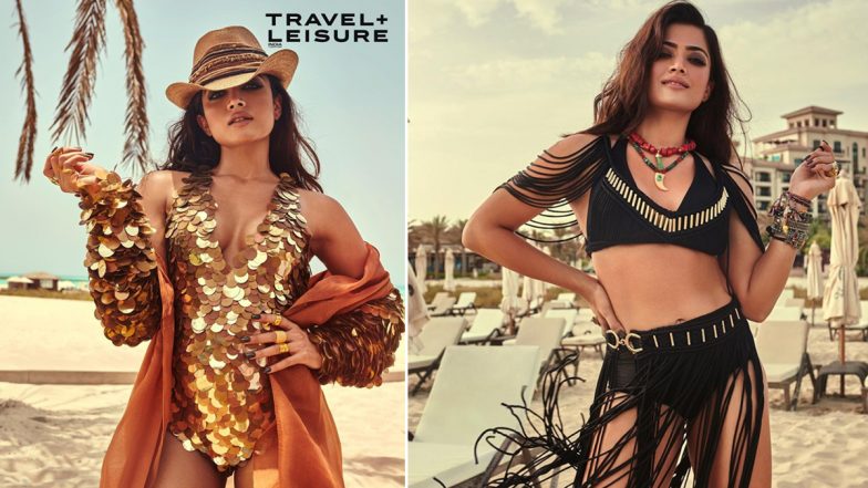 Rashmika Mandanna Stuns in Golden Monokini and Daring Black Outfit; Check Out Actress' Glam Pics from Her Beachy Photoshoot!