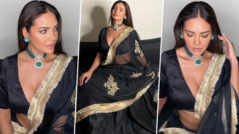 Dhanteras 2022: Esha Gupta Stuns in a Black Silk Lehenga and Blouse with Matching Dupatta on the Occasion of Dhanatrayodashi (View Pics)