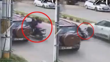 Video: Woman Rider Run Over By Car After Being Hit By Car Door in Bengaluru, Karnataka Road Safety Authority Shares CCTV Footage With Important Message