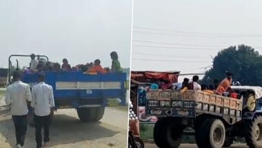 Uttar Pradesh: People Ignore UP Police Advisory, Continue to Travel in Hoards in Trolleys Risking Life (Watch Videos)