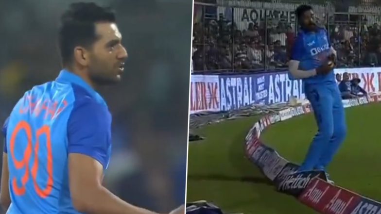 Mohammed Siraj Steps on Boundary Rope After Completing a Catch, Concedes Six; Leaves Deepak Chahar Angry (Watch Video)