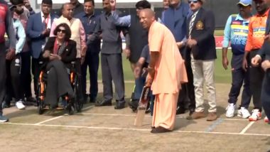 UP CM Yogi Adityanath Plays Cricket After Inaugurating ‘Sardar Patel National Divyang-T20 Cup’ in Lucknow (Watch Video)