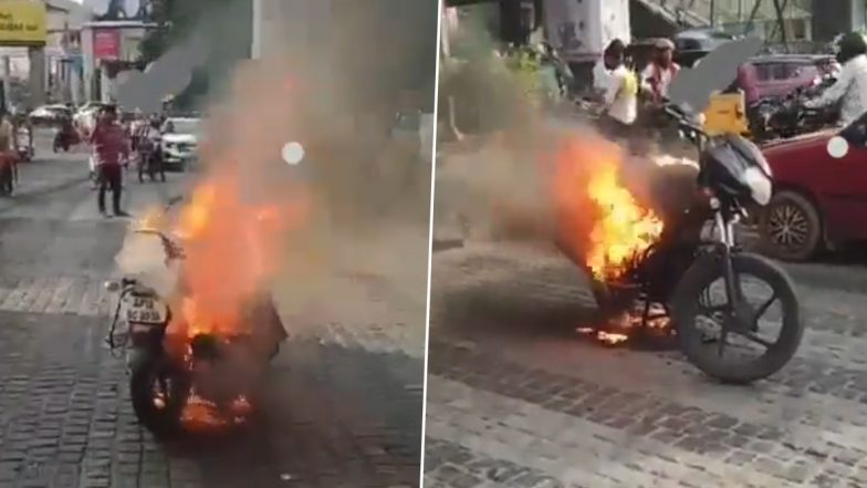 Video: Man Sets Bike on Fire After Police Stop for Wrong-Side Driving in Hyderabad