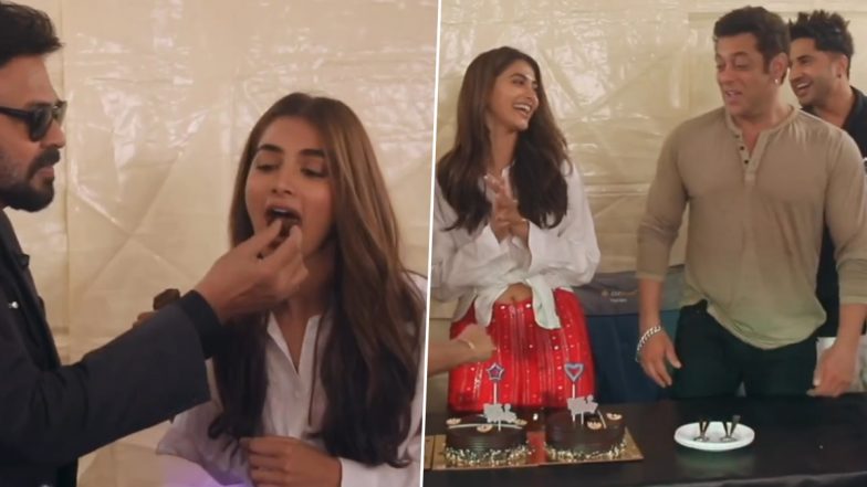 Pooja Hegde Celebrates Her Birthday on Kisi Ka Bhai Kisi Ki Jaan Sets, Salman Khan and Venkatesh Daggubati Sing Birthday Song for the Actress (Watch Video)