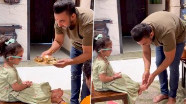 Maha Ashtami 2022: Shilpa Shetty Shares Video of Husband Raj Kundra Washing Daughter Samisha’s Feet as Part of Kanya Puja Rituals (Watch Video)