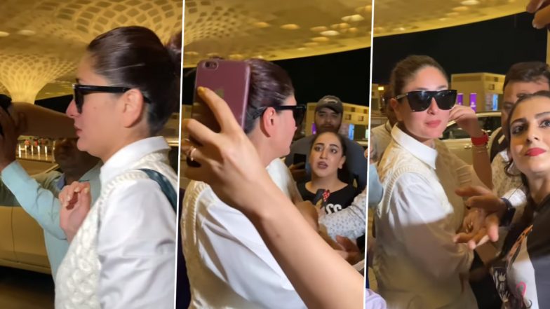 Kareena Kapoor Khan Left Uncomfortable After Fan Tries to Put His Hand Across Her Shoulders to Take a Selfie (Watch Video)