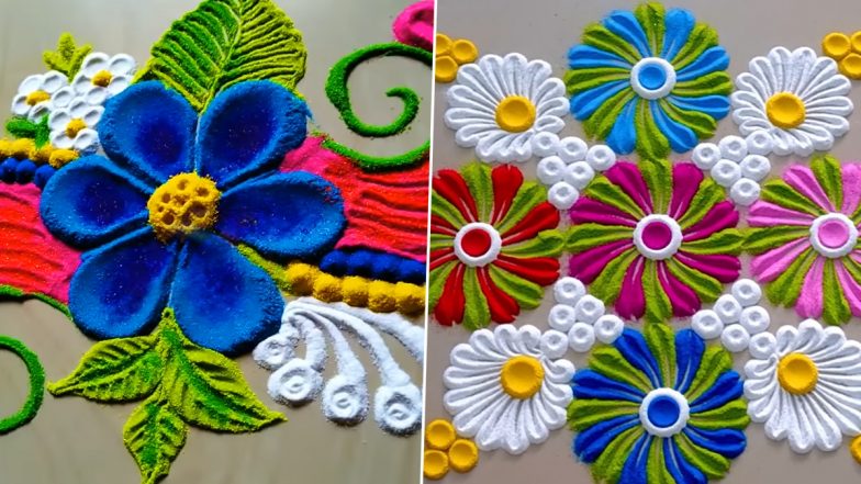 Quick 2-Minute Diwali 2022 Rangoli Designs: Simple and Beautiful Rangoli Patterns For Laxmi Puja and Shubh Deepavali Celebrations (Watch Videos)