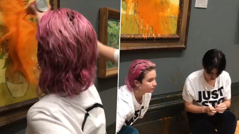 Video: Vincent Van Gogh 'Sunflowers' Painting At National Gallery in London Vandalised; Oil Protesters Throw Tomato Soup at Iconic Portrait