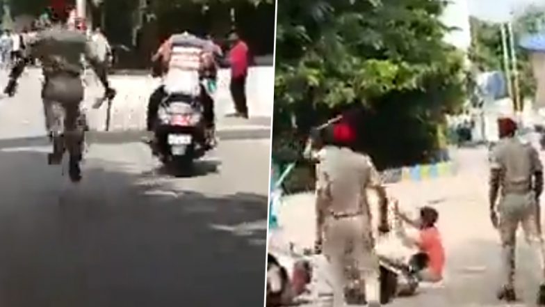 Video: Traffic Police Constable Pushes Two Men on Ground From Moving Scooty For Not Wearing Helmet in Bihar's Jamui