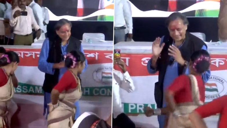 Video: Shashi Tharoor Joins Bihu Dancers During Campaigning for Congress President Election in Guwahati