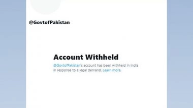 World News | Pakistan Government's Twitter Account Withheld in India, Again