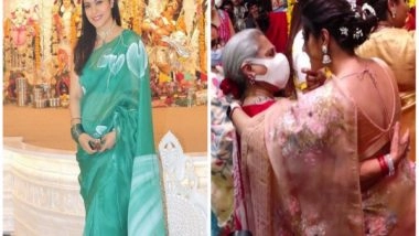 Entertainment News | Mask Nikalna Padega: Kajol Teases Jaya Bachchan for Not Removing Her Mask at Durga Puja