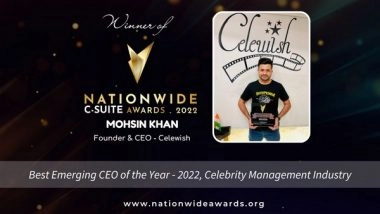 Business News | Business Mint Recognized Mohsin Khan, as Best Emerging CEO of the Year 2022 in Celebrity Management Category