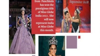 Business News | Tricity's 23-year-old Arshiya Sareen Crowned  Miss Globe India 2022
