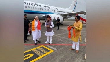 India News | PM Modi Arrives in Madhya Pradeh to Inaugurate Mahakal Lok Corridor in Ujjain