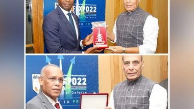 World News | On Sidelines of DefExpo, Rajnath Singh Meets Counterparts from Mozambique, Madgascar