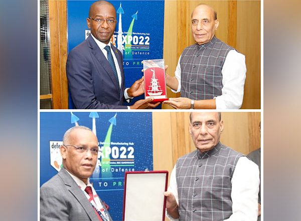 World News | On Sidelines of DefExpo, Rajnath Singh Meets Counterparts from Mozambique, Madgascar