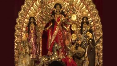 Durga Puja 2022: 11 Feet 'Ashtadhatu' Durga Idol Weighing Over 1,000 Kg Installed at Mandap in Kolkata