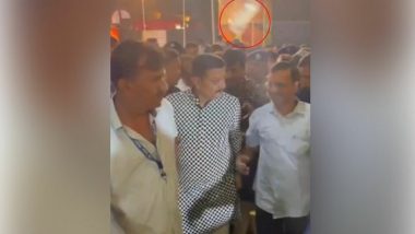 Attack on Arvind Kejriwal in Gujarat: Plastic Bottle Hurled Towards Delhi CM at Navratri Event in Rajkot, Passes Over His Head Without Hitting Him (Watch Video)