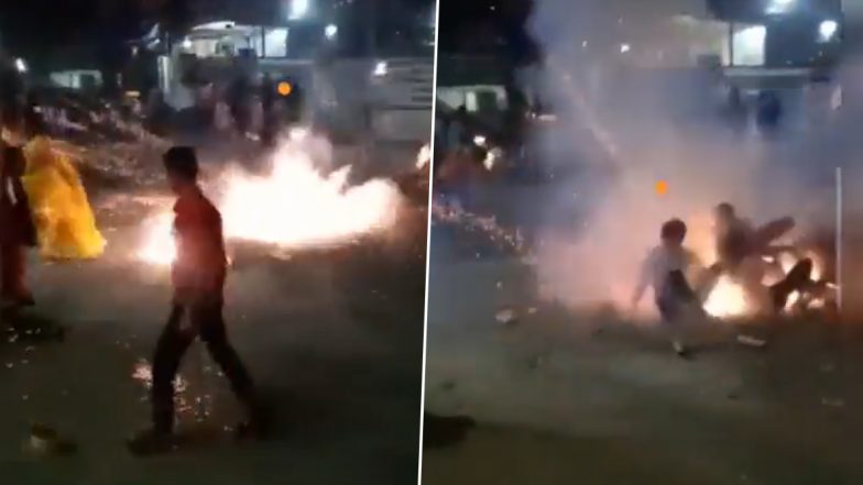 Mumbai Shocker: Four Riding on Bike Lose Balance, Fall on Bursting Firecrackers in Ambernath; Video Goes Viral