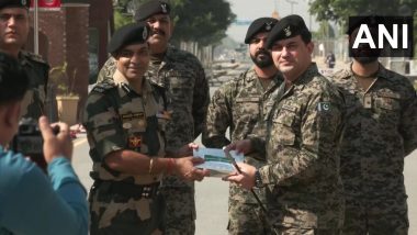 Diwali 2022: BSF Offers Sweets to Pakistan Rangers at Attari-Wagah Border on Deepavali (Watch Video)