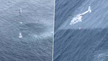 Indian Coast Guard's Dornier Aircraft Helps in Rescue Operation For Pilot After MiG 29K Crash Over Sea (Watch Video)