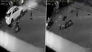 Mumbai Shocker: Speeding Biker Hits Moving Car in Chembur, Horrific Video Caught on CCTV