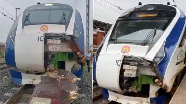 Mumbai-Gandhinagar Vande Bharat Express Suffers Minor Damages After Hitting Buffaloes in Gujarat (Video)