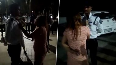 Video: Drunk Woman Assaults Security Guard, Holds His Collar in Noida Before Throwing His Cap in Air