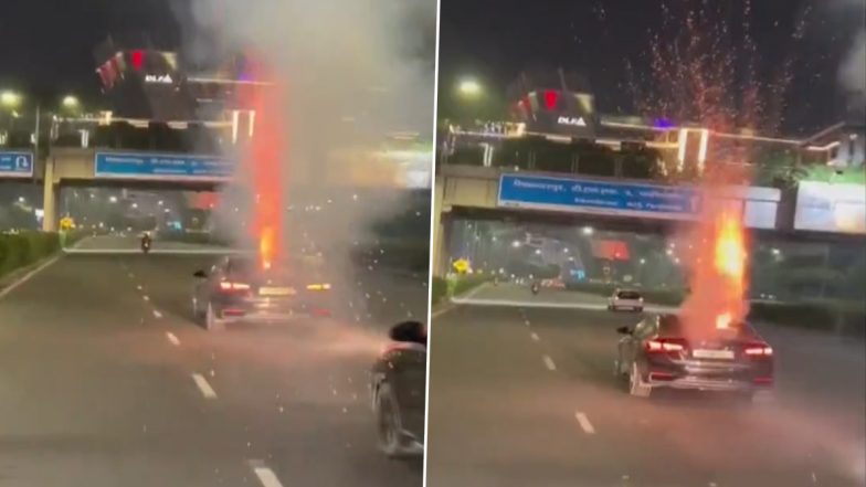 Video: Firecrackers Go Off From Boot of Moving Car in Gurugram; Three Arrested